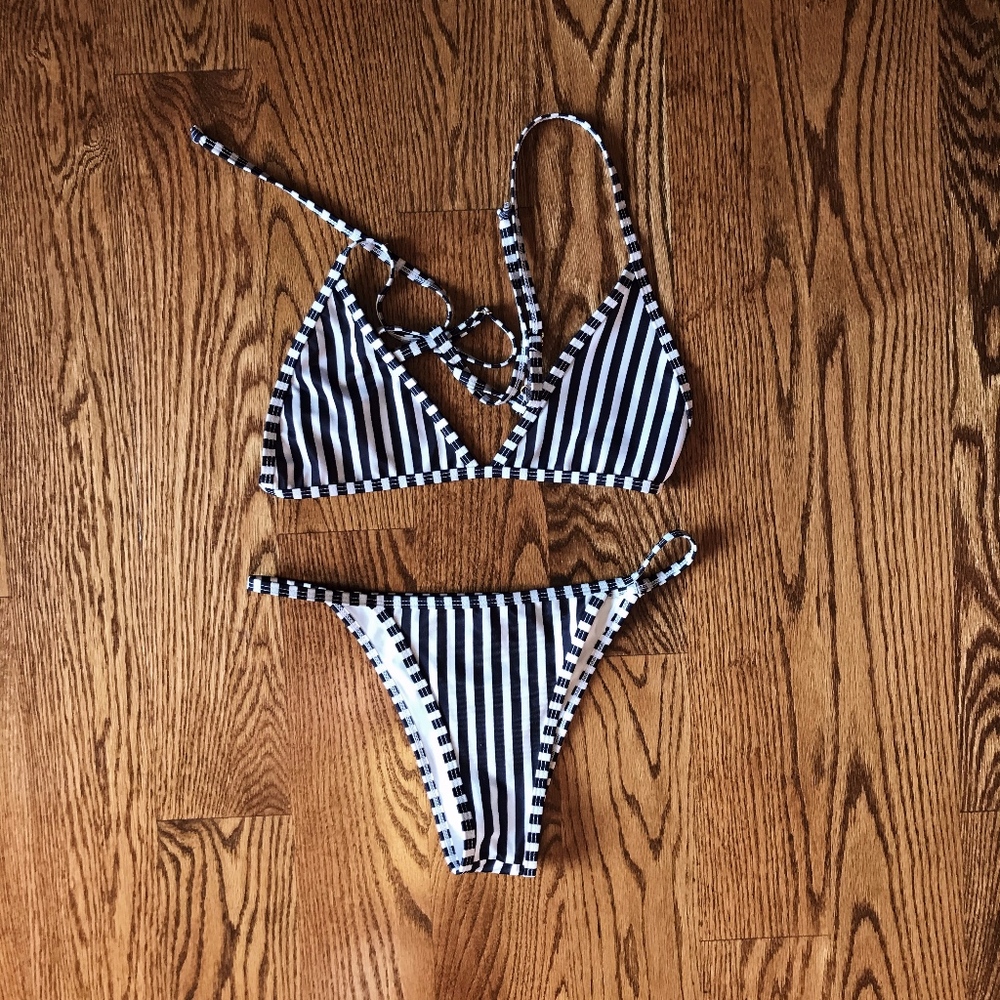 NWOT Waves and the Wild Striped Bikini Set